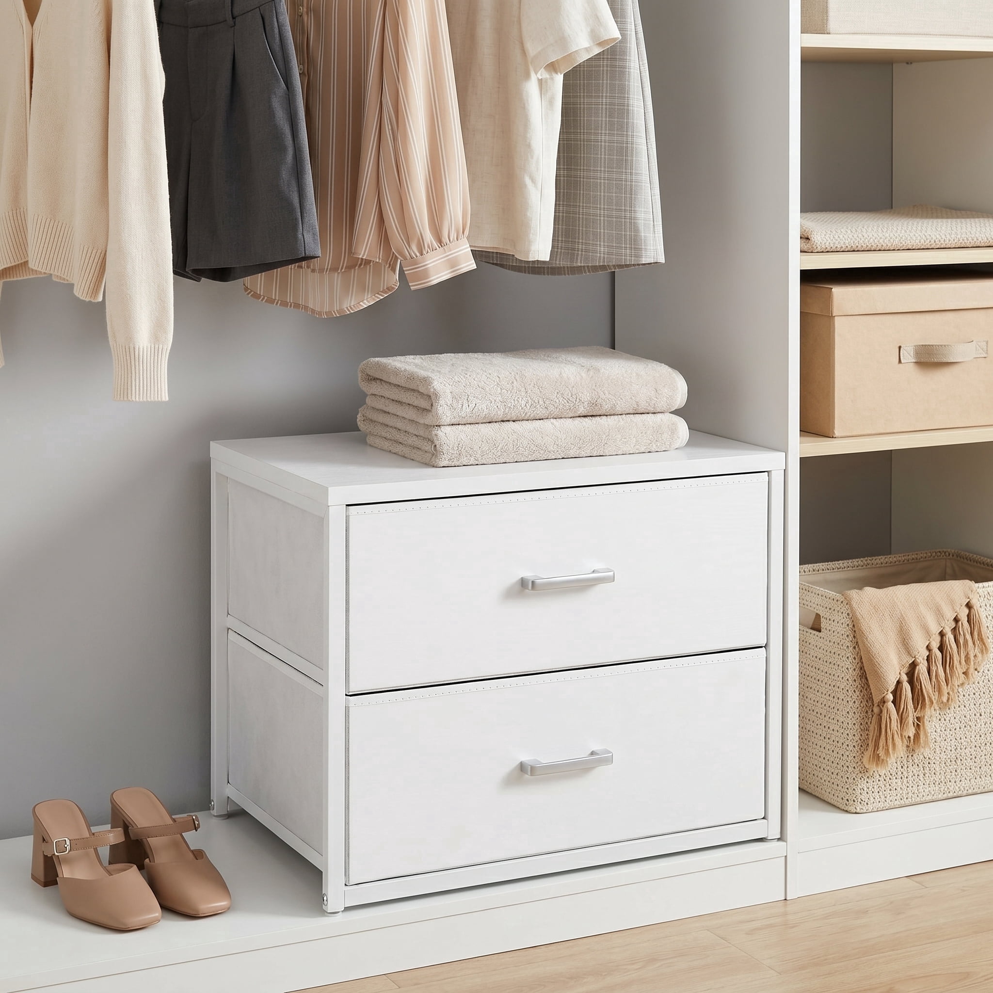 TrumanPick 2-Drawer Fabric Storage Dresser, White Nightstand for Bedroom, End Table for Bedroom Dorm Small Space 21.06" W x 15.75" D x 15.94" H