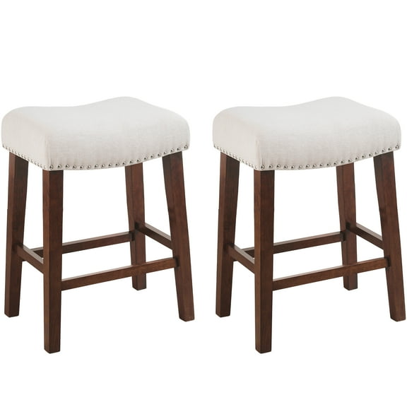 TrumanPick 24" Bar Stools Set of 2 Counter Height Stools Modern Saddle Barstools Fabric Chairs for Kitchen Island, Beige
