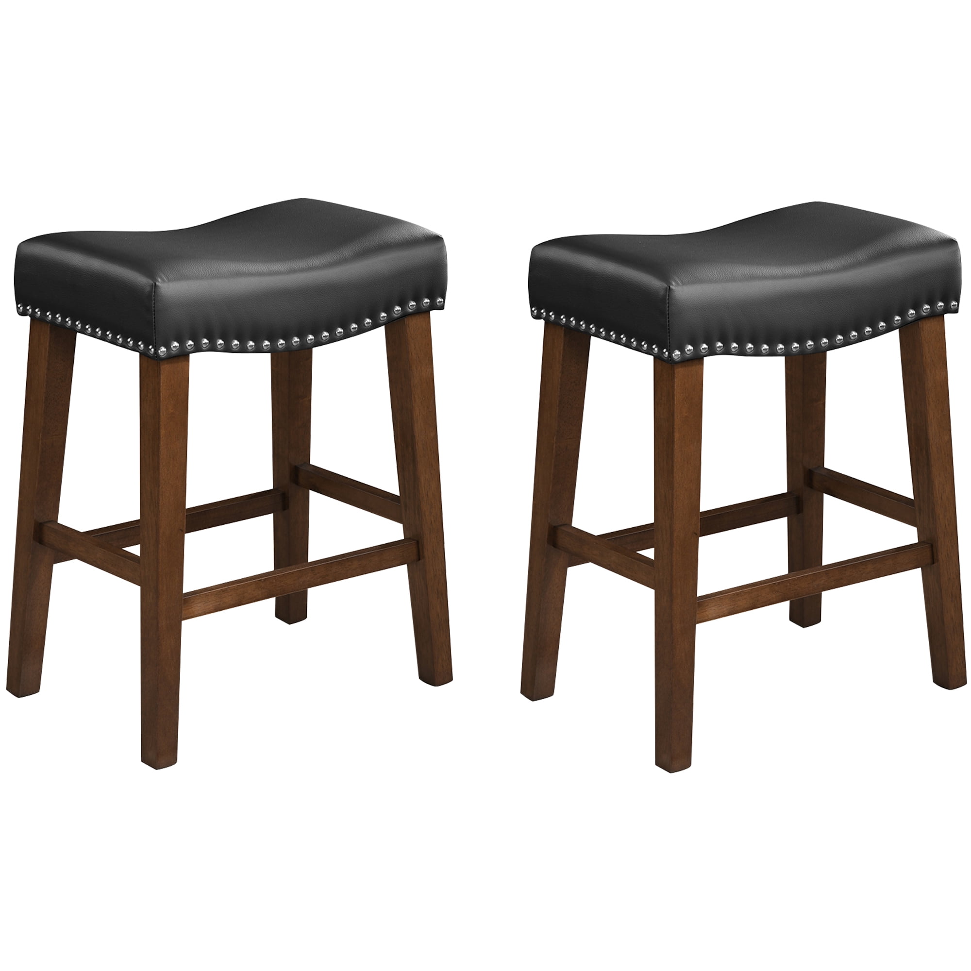 TrumanPick 24" Bar Stools Set of 2 Counter Height Stools Modern Saddle Barstools for Kitchen Island Leather Bar Chairs, Black