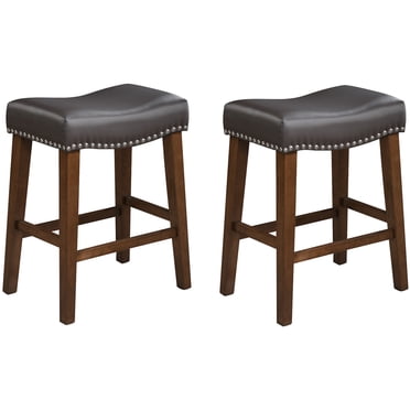 Set Of 2 Backless Counter Stools – 24 Inch Upholstered Bar Stools For Kitchen Island, Grey 2 thumbnail image