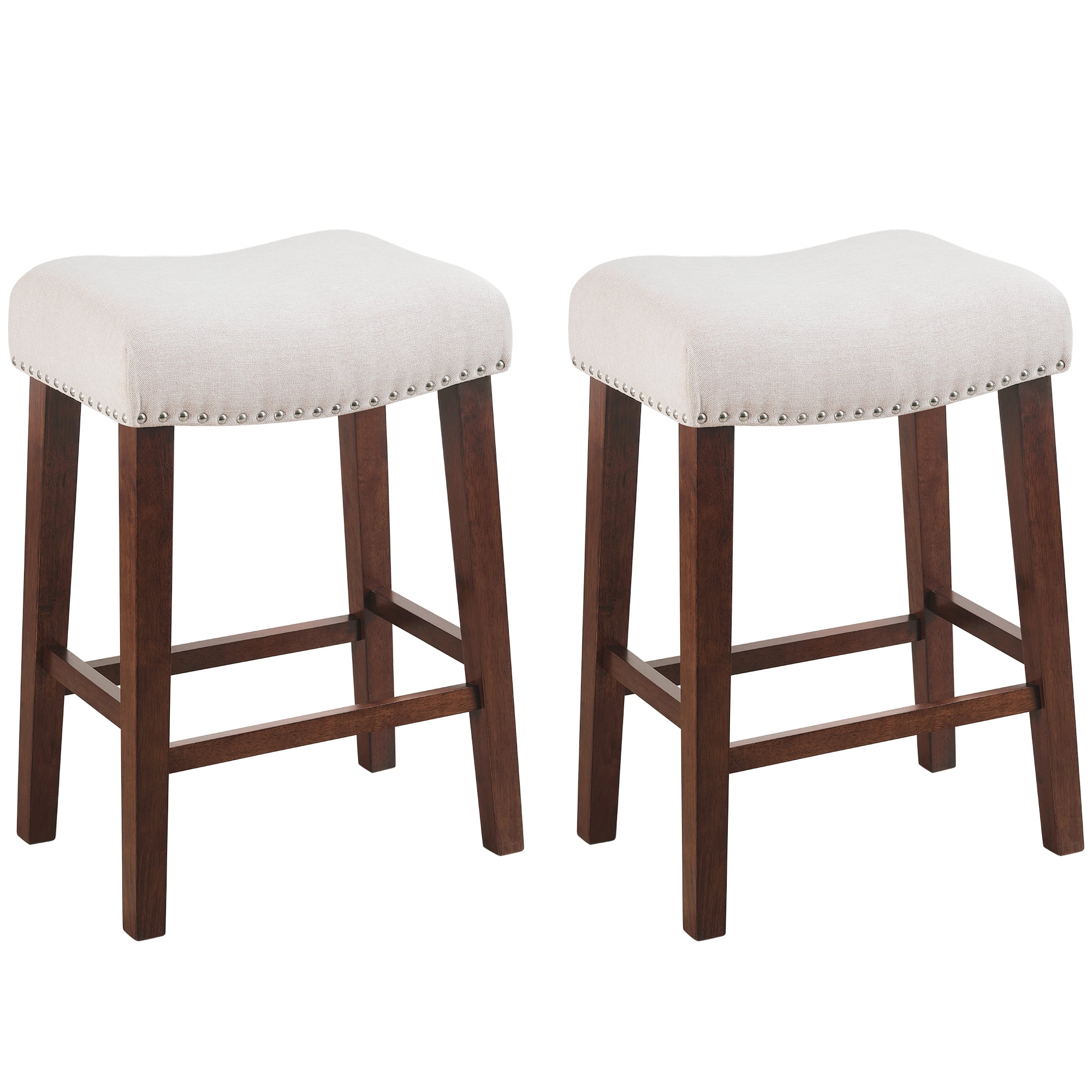 TrumanPick 26" Bar Stools Set of 2 Counter Height Stools Modern Kitchen Island Saddle Barstools Fabric Chairs with Footrest, Beige