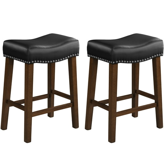 TrumanPick 26" Bar Stools Set of 2 Counter Height Stools Modern Saddle Barstools for Kitchen Island Leather Bar Chairs, , Black