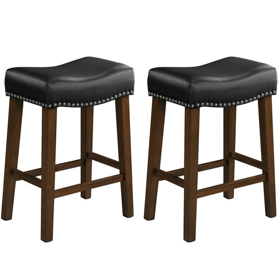 TrumanPick 26" Bar Stools Set of 2 Counter Height Stools Modern Saddle Barstools for Kitchen Island Leather Bar Chairs, , Black