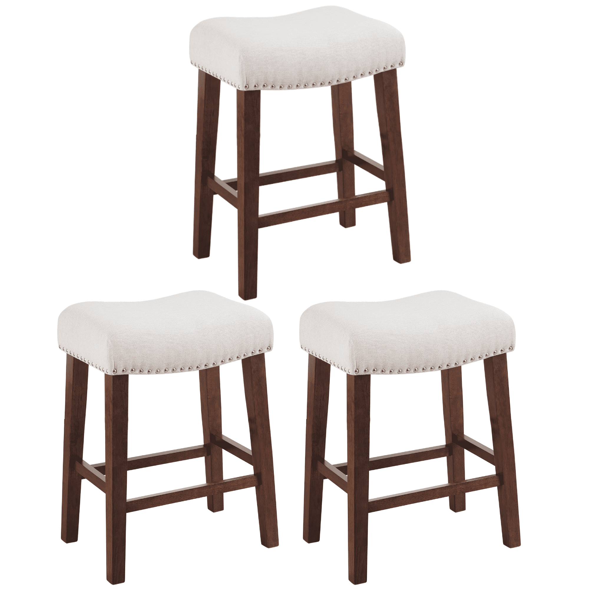 TrumanPick 26" Bar Stools Set of 3 Counter Height Stools Modern Kitchen Island Saddle Barstools Fabric Chairs with Footrest, Beige