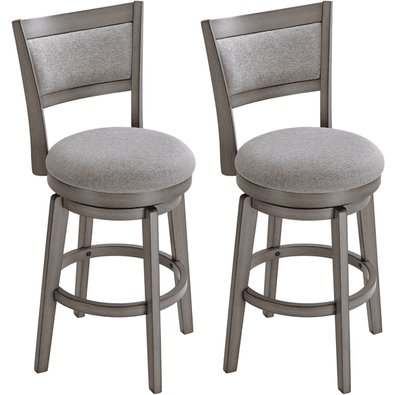 TrumanPick 26 Inch Counter Height Bar Stool Set of 2 Swivel Barstools with Back Chair Seat for Kitchen Dinning room,Grey
