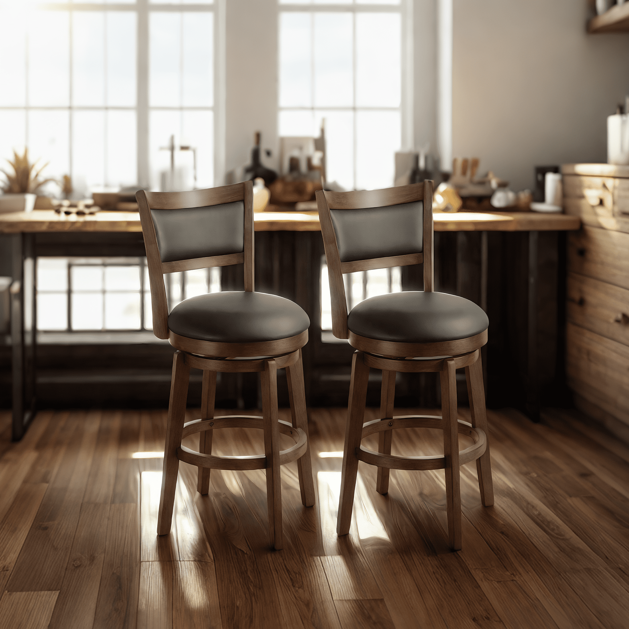 TrumanPick 26 Inch Swivel Bar Stools&nbsp;Set of 2 Upholstered Counter Height Barstools with High Back Chair for Kitchen Island, Black
