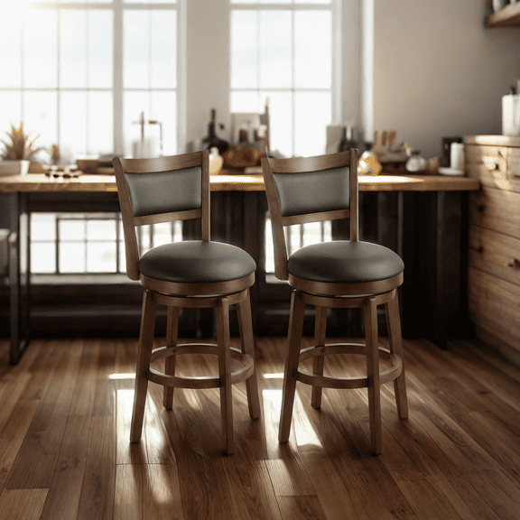 TrumanPick 26 Inch Swivel Bar Stools Set of 2 Upholstered Counter Height Barstools with High Back Chair for Kitchen Island, Black