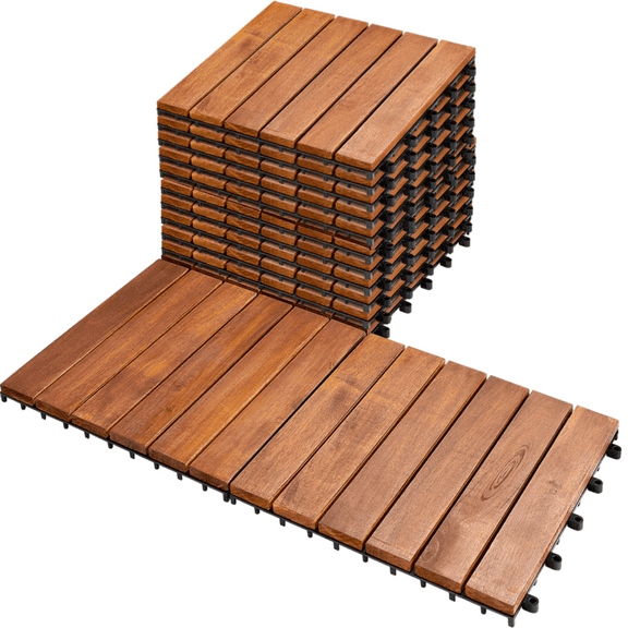 TrumanPick 27 PCS Deck Tiles Outdoor Interlocking Patio Tiles Waterproof for Backyard Porch, 12"W x 12"L, Natural Wood