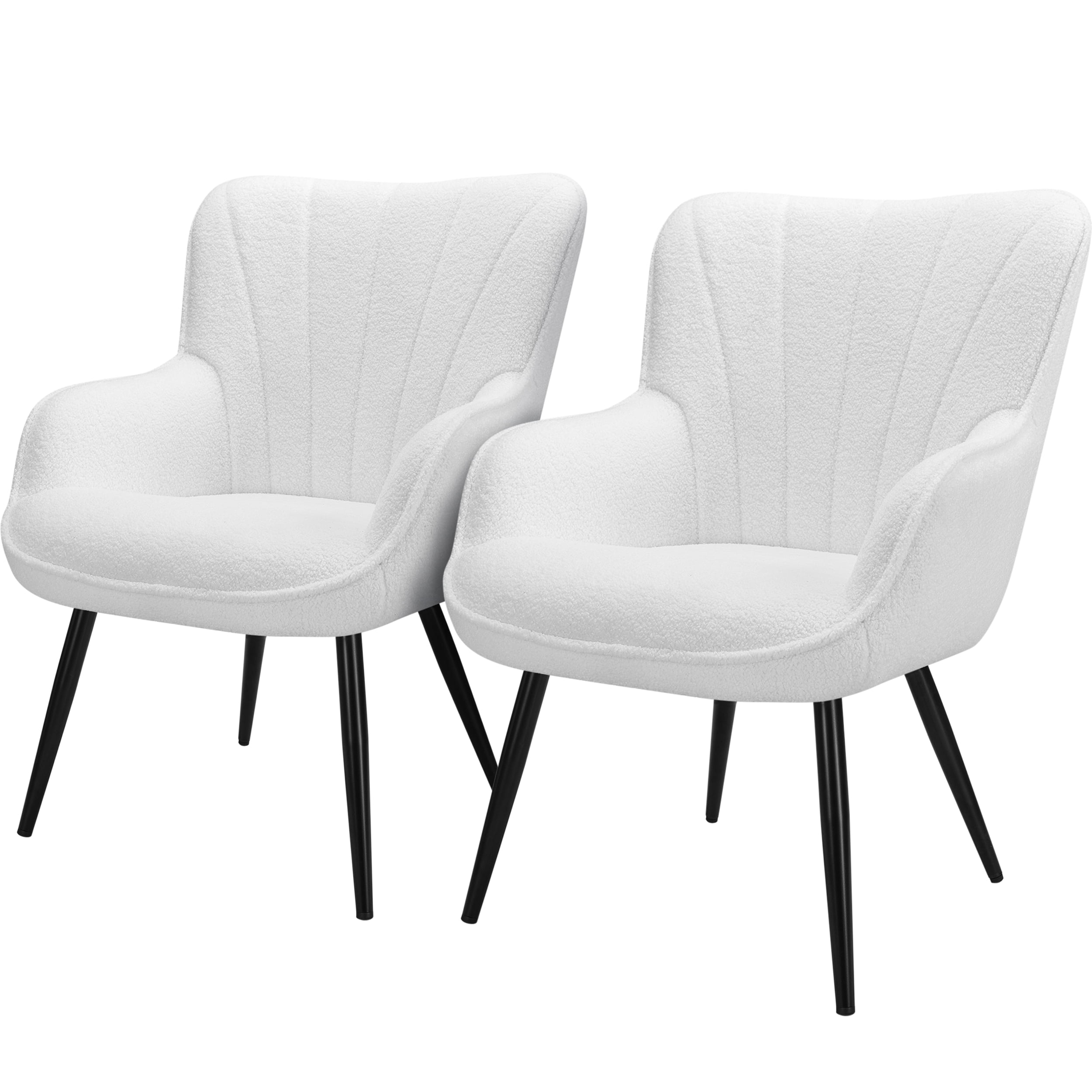 TrumanPick Accent Chair Modern Boucle Comfy Armchair  Set of 2  Wingback Vanity Chair with Tall Back for Living Room, White