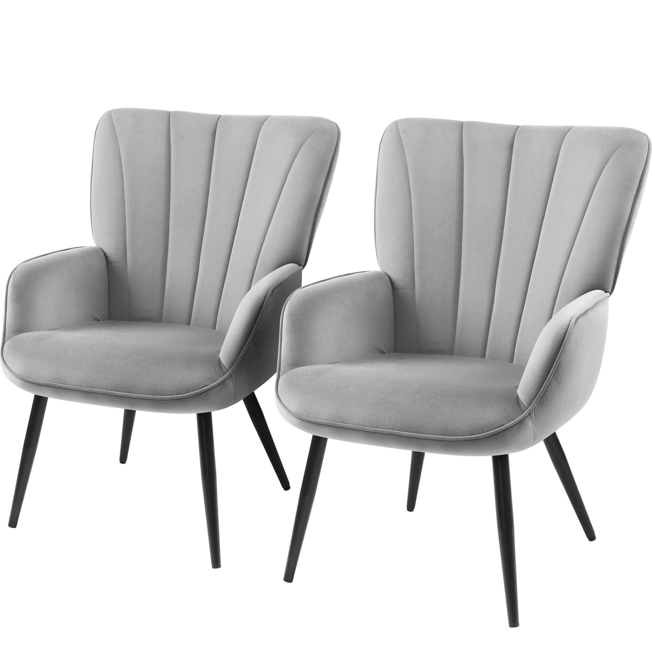 TrumanPick Velvet Accent Chair Set of 2 Comfy  Armchair Bedroom Wingback Vanity Chair for Living Room, Gray