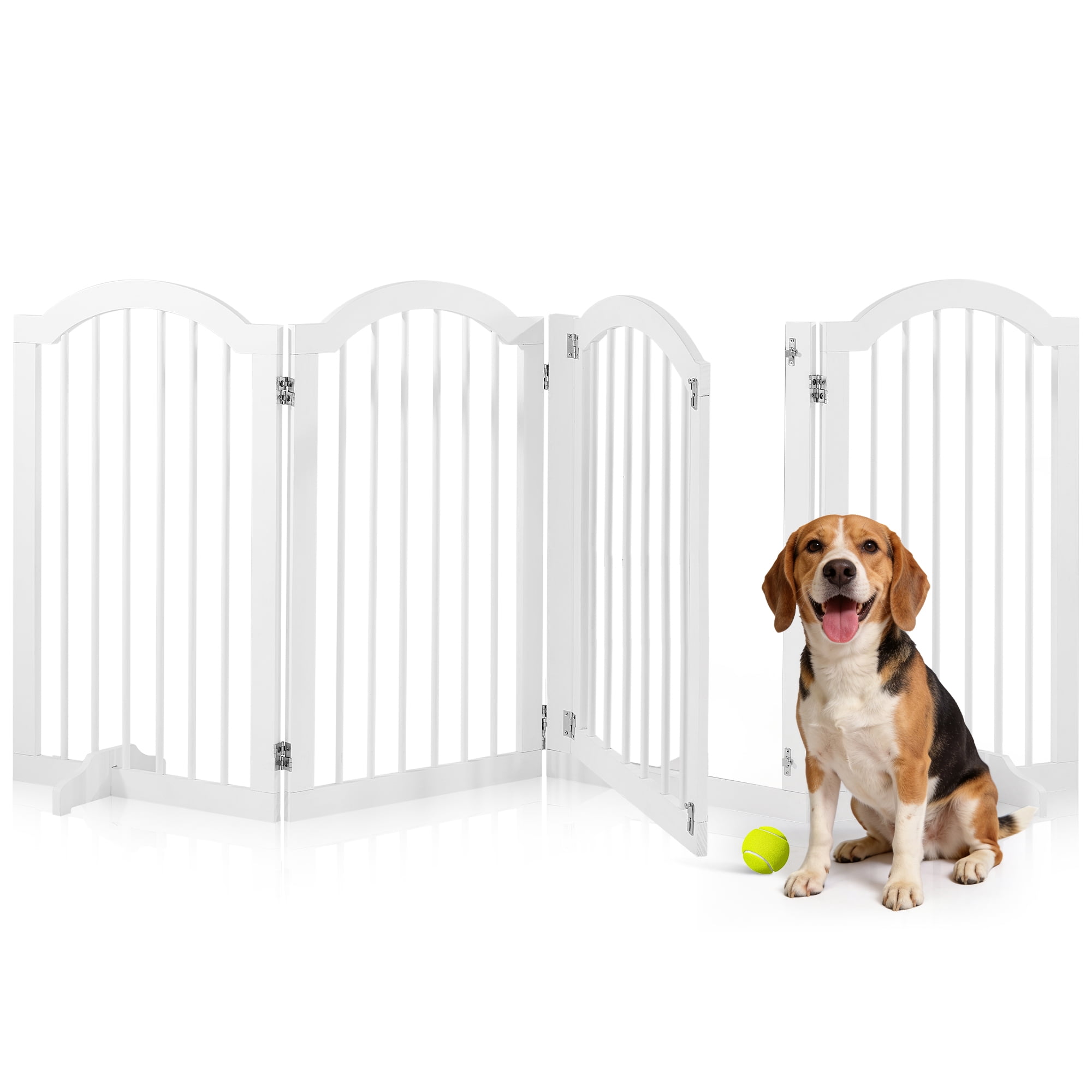 TrumanPick 30" H Extra Tall Dog Gates for Doorways, 4-Panel Foldable Pet Gate, 2 Support Feet Dog Fence for Stairs 95"L, White