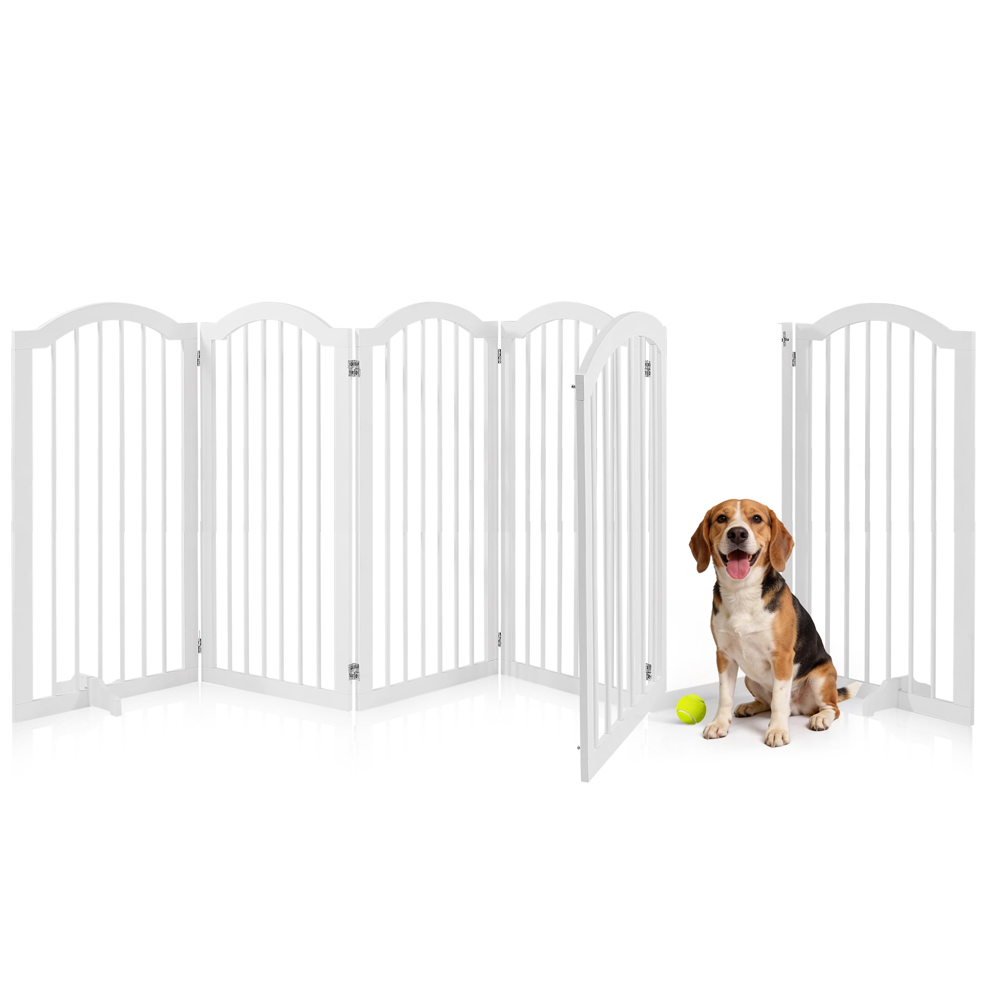 TrumanPick 30" H Extra Tall Dog Gates for Doorways, 6-Panel Foldable Pet Gate, 2 Support Feet Dog Fence for Stairs 144"L, White