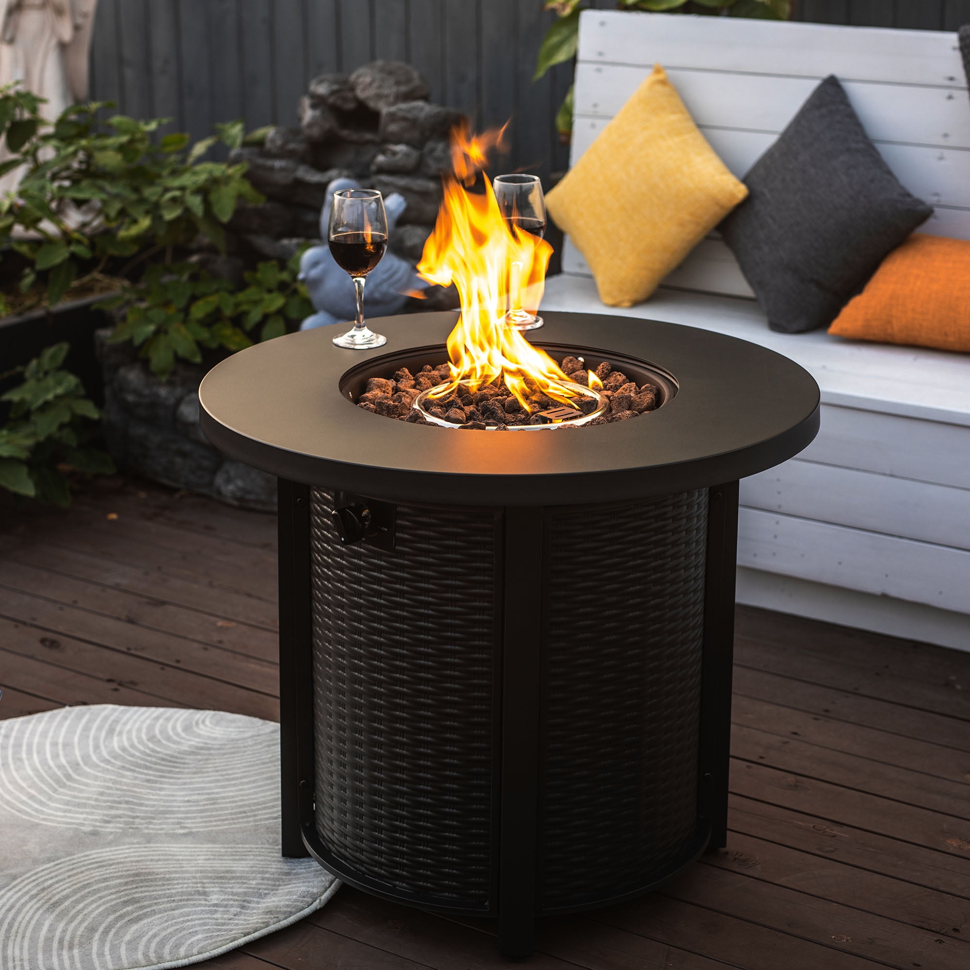 TrumanPick 30" Propane Gas Fire Pit Table 50,000 BTU Round Steel Gas Fire Pit for Outdoor Patio Deck Garden Courtyard-Black