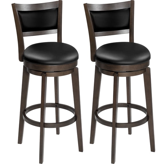 TrumanPick 32 Inch Counter Height Bar Stool Set of 2 Swivel Barstools with Back Chair Seat for Kitchen Dinning room, Cappuccino Finish