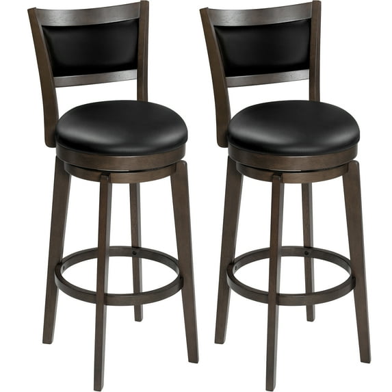 TrumanPick 32 Inch Swivel Bar Stools Set of 2 Upholstered Counter Height Barstools with High Back Chair for Kitchen Island, Black