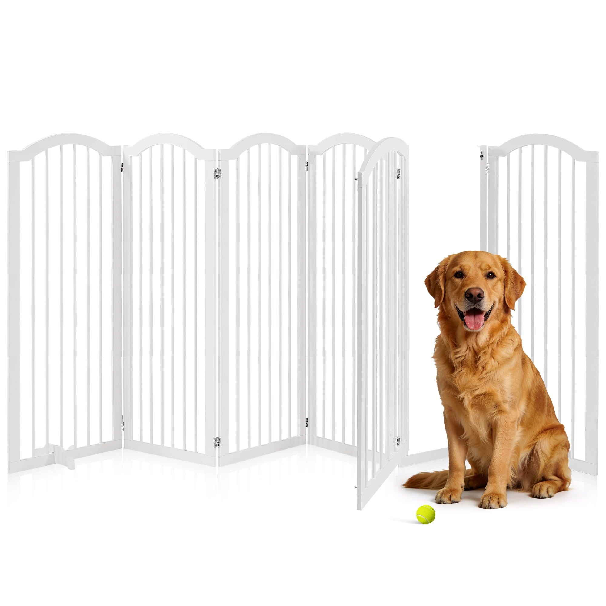 TrumanPick 36" H Extra Tall Dog Gates for Doorways, 6-Panel Foldable Pet Gate, 2 Support Feet Dog Fence for Stairs 138"L, White