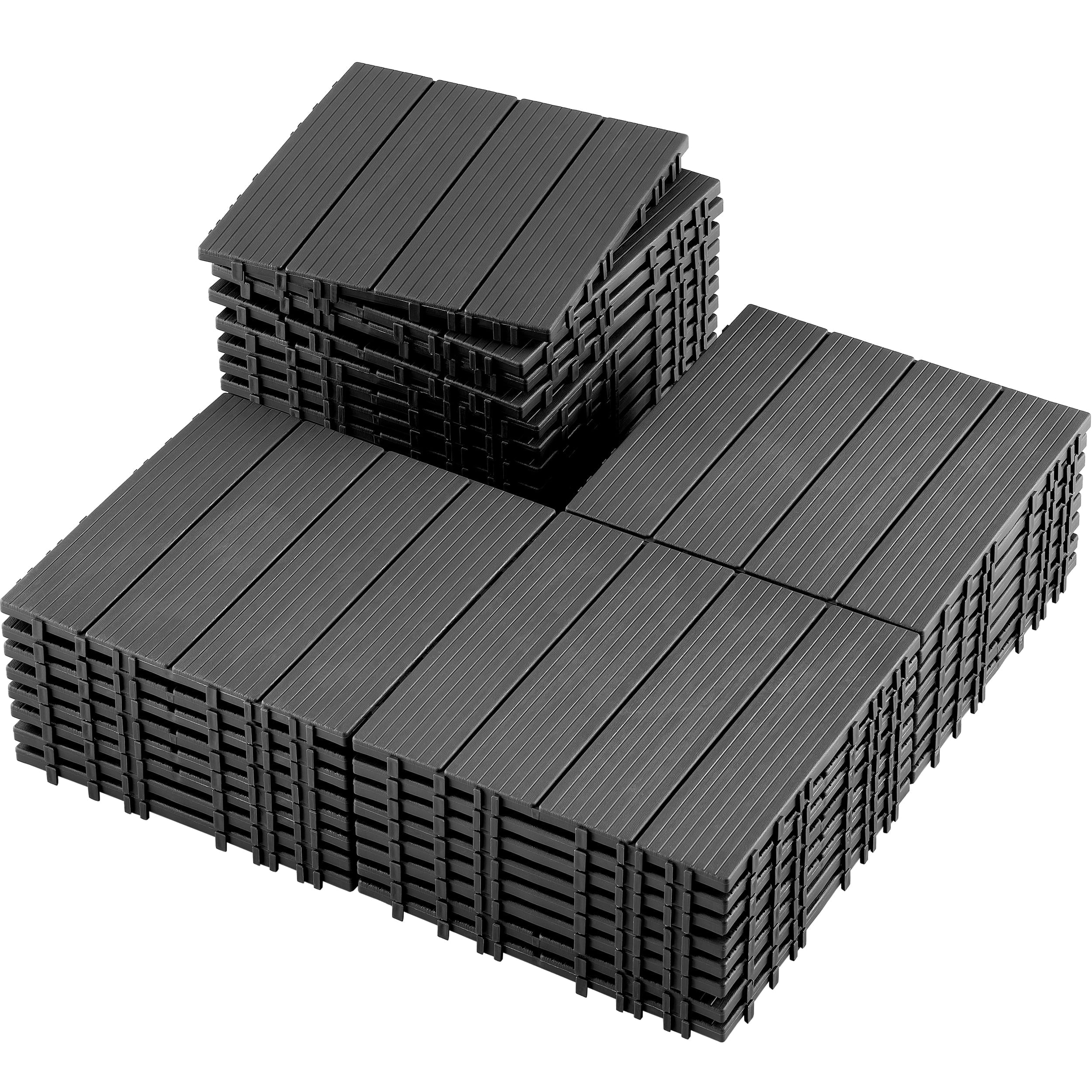 TrumanPick 36 PCS Deck Tiles Patio Pavers Interlocking Flooring Tiles 12"W x 12"L Waterproof Outdoor Flooring for Patio Garden Balcony Backyard All Weather Use, Dark Gray