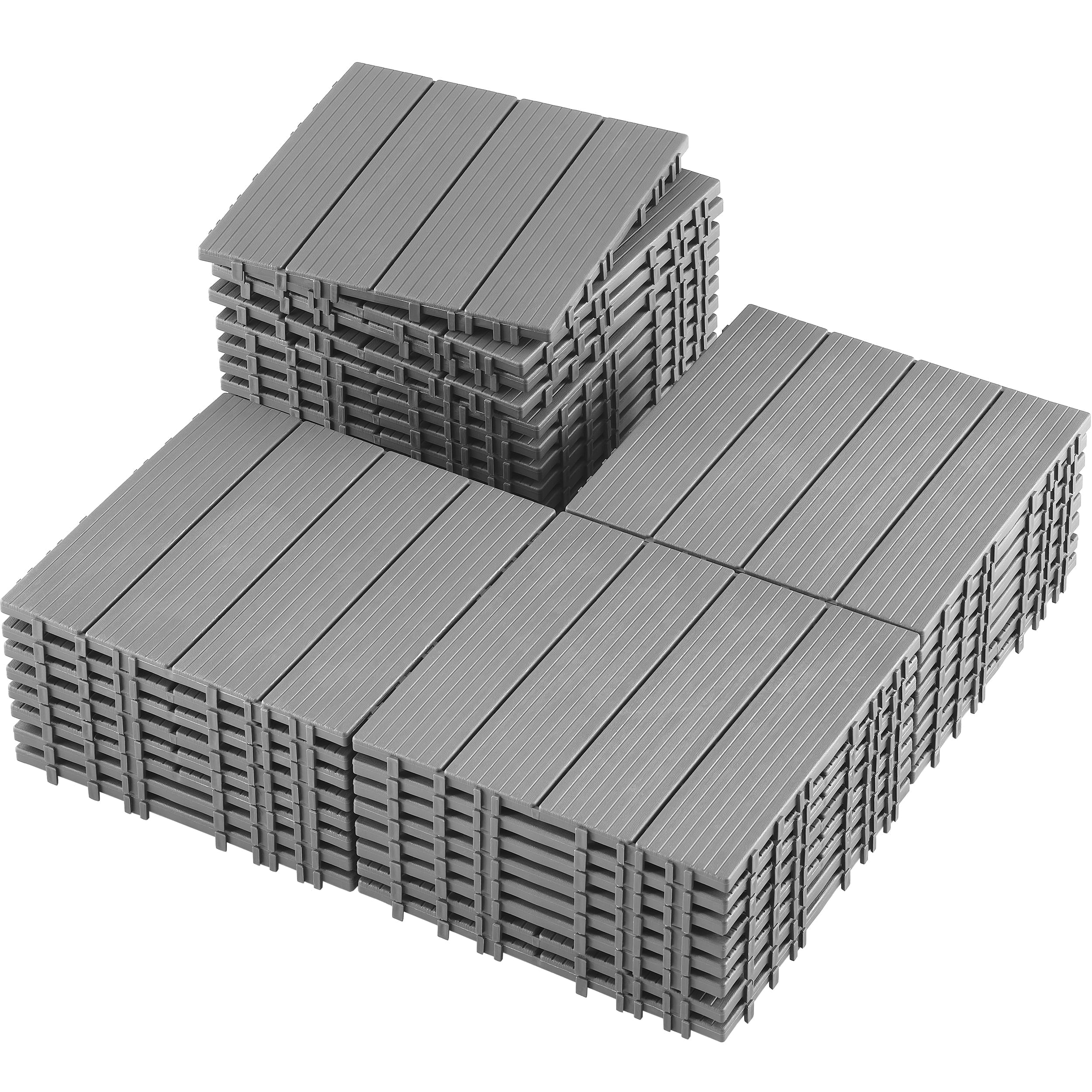 TrumanPick 36 PCS Deck Tiles Patio Pavers Interlocking Flooring Tiles 12"W x 12"L Waterproof Outdoor Flooring for Patio Garden Balcony Backyard All Weather Use, Mid Gray