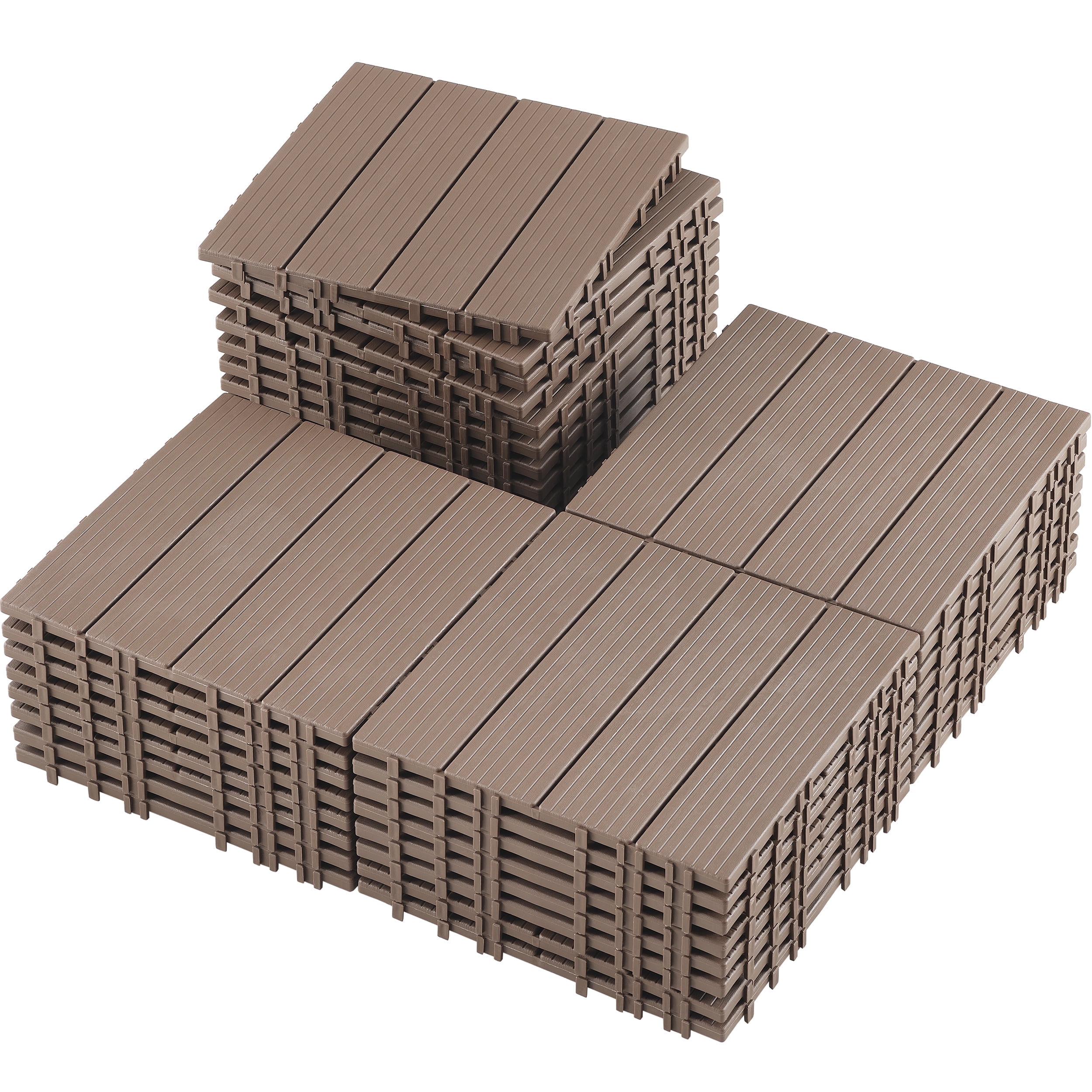 TrumanPick 36 PCS Deck Tiles Patio Pavers Interlocking Flooring Tiles 12"W x 12"L Waterproof Outdoor Flooring for Patio Garden Balcony Backyard All Weather Use, Brown