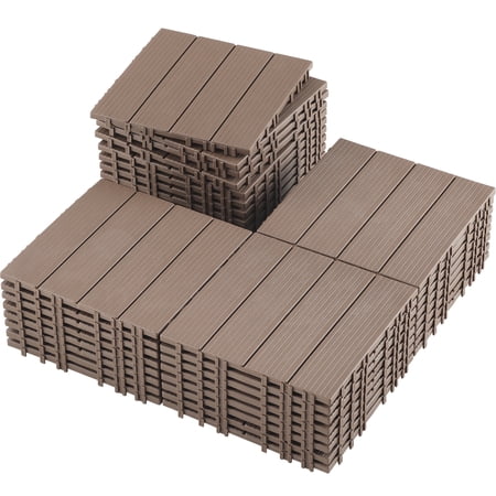 TrumanPick 36 PCS Deck Tiles Patio Pavers Interlocking Flooring Tiles 12"W x 12"L Waterproof Outdoor Flooring for Patio Garden Balcony Backyard All Weather Use, Brown