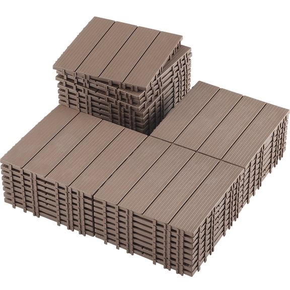 TrumanPick 36 PCS Deck Tiles Patio Pavers Interlocking Flooring Tiles 12"W x 12"L Waterproof Outdoor Flooring for Patio Garden Balcony Backyard All Weather Use, Brown