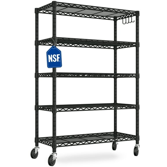 TrumanPick 36"W x 14"D x 71"H Storage Shelves, 5-Tier Wire Shelf, Heavy Duty Garage Shelving Unit with Wheels , Wire Rack for Pantry, Kitchen&Closet, Black