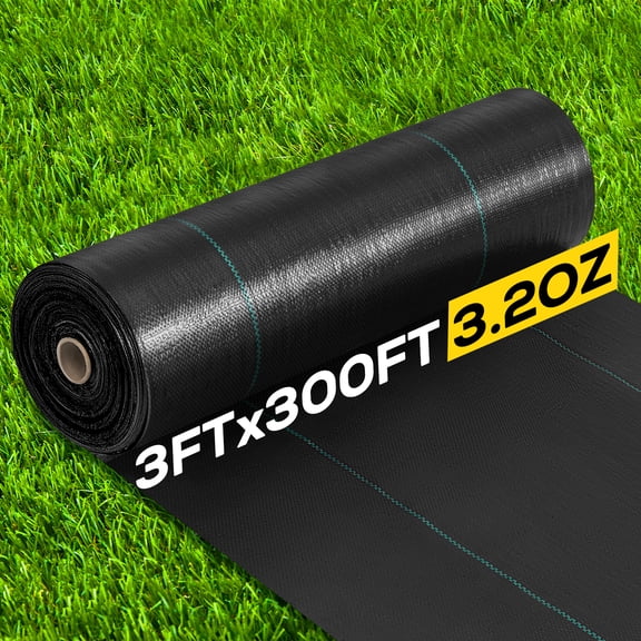 TrumanPick 3x300ft Garden Weed Barrier Landscape Fabric, 3.2oz Weed Block Fabric Heavy Duty, Black Mulch for Underlayment, Gardening, Commercial Driveway, Farming