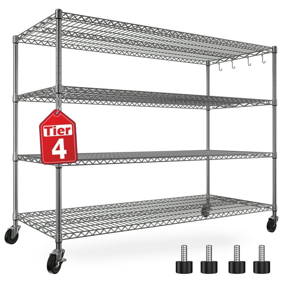 TrumanPick 4-Tier Wire Shelving with Wheels 55.5"W x 24"D x 81"H Heavy Duty Storage Shelves Adjustable Garage Shelving Unit, Storage Rack for Kitchen Pantry, Chrome