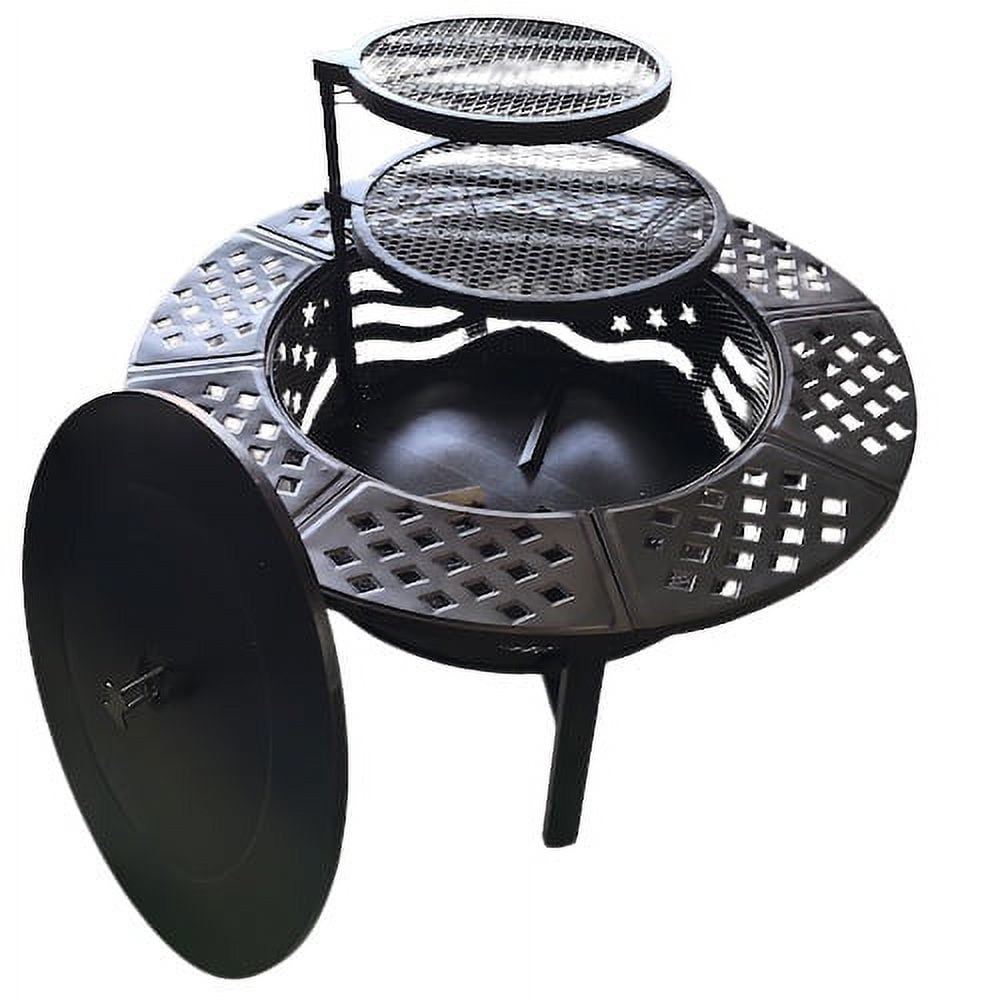 TrumanPick 42" Wood Burning Fire Pit with 2 Adjustable Grills, Steel