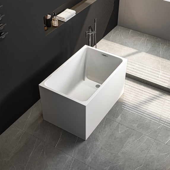 TrumanPick 43" Acrylic Freestanding Bathtub Square Shape Soaking Tub, , Chrome Overflow & Pop-Up Drain, White