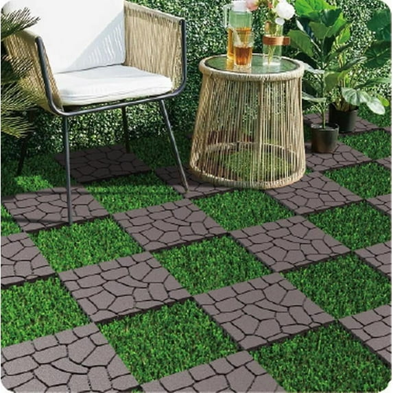 TrumanPick 44 PCS Plastic Deck Tiles Outdoor Interlocking Patio Tiles Waterproof for Backyard Porch, 12"W x 12"L, Dark Gray