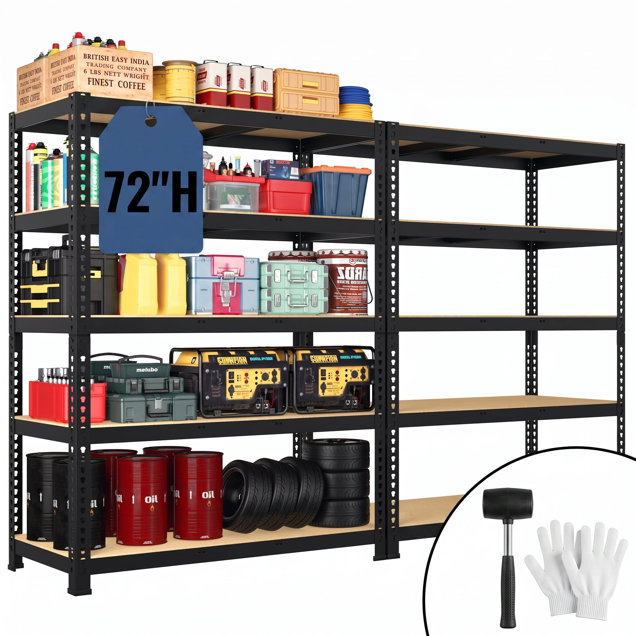 TrumanPick 48"W Garage Shelving Unit 5 Tier Adjustable Storage Shelves 2700lbs Metal Shelf Rack for Basement Pantry Kitchen, 17.94"D x 71.89"H, 2 Pack
