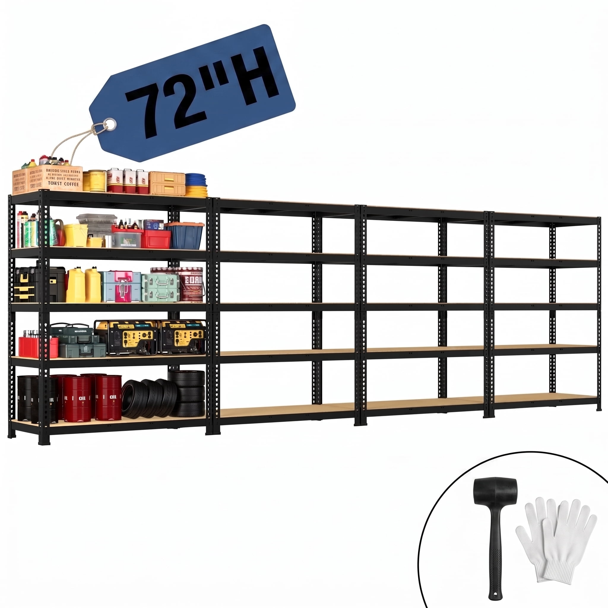 TrumanPick 48"W Garage Shelving Unit 5 Tier Adjustable Storage Shelves 2700lbs Metal Shelf Rack for Basement Pantry Kitchen, 17.94"D x 71.89"H, 4 Pack