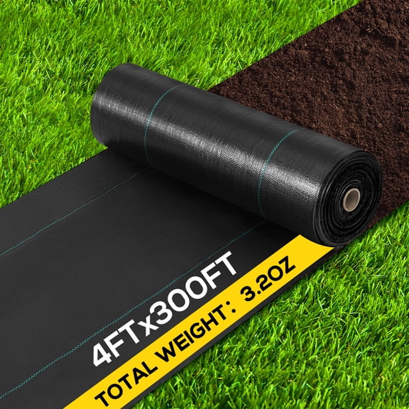 TrumanPick 4x300ft Weed Barrier Landscape Fabric, 3.2oz Heavy Duty Gardening Ground Cover Mat, Woven Garden Weed Fabric for Commercial Driveway