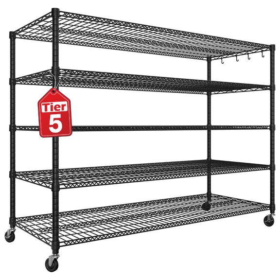 TrumanPick 5-Tier Adjustable Storage Shelves, 55.5" W x 24" D x 76" H Heavy Duty Metal Utility Shelf, 3000LBS Capacity Wire Shelving Unit Organizer Rack for Kitchen Pantry Garage, Black