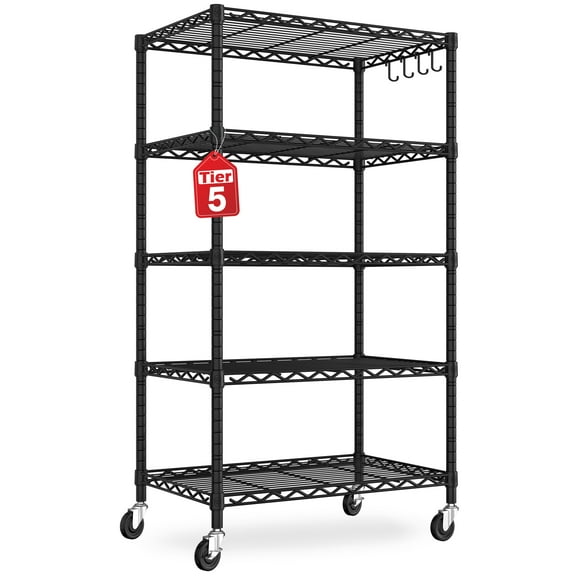 TrumanPick 5-Tier Wire Shelving Metal Storage Rack Adjustable Shelves,24"W x 18"D x 72"H Standing Storage Shelf Units for Laundry Bathroom Kitchen Pantry Closet, Black
