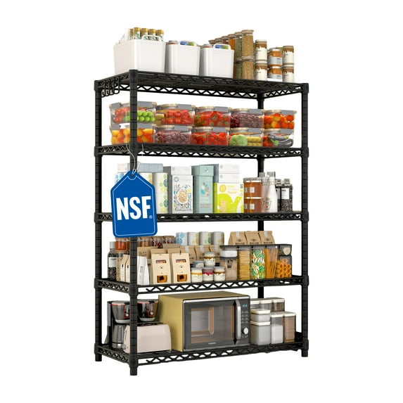 TrumanPick 5-Wire Shelving Metal Garage Storage Rack 36" L x 14" W x 72" H Adjustable Storage Shelves,Standing Wire Shelf Units for Laundry Bathroom Kitchen Pantry Closet, Black