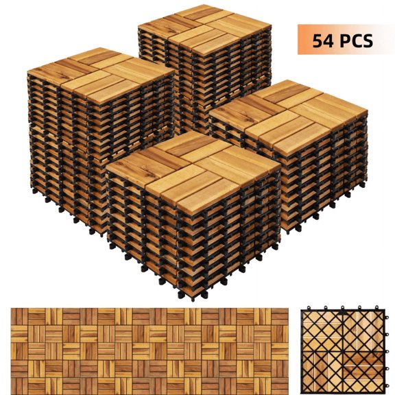 TrumanPick 54 PCS Deck Tiles Outdoor Interlocking Patio Tiles Waterproof for Backyard Porch, 12"W x 12"L, Checker