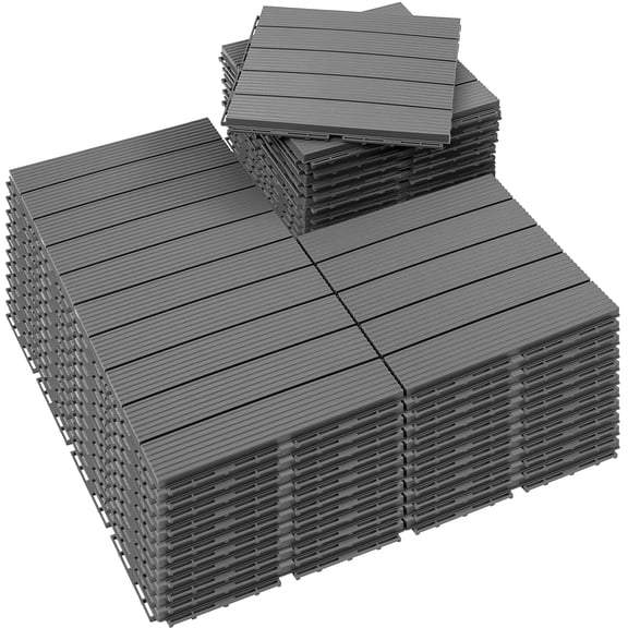 TrumanPick Plastic Deck Tiles 54 Pack Outdoor Interlocking Flooring Tiles Waterproof for Patio Porch Garden, 12"W x 12"L-Grey