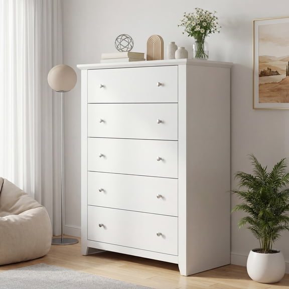 TrumanPick White Dresser for Bedroom, Tall Chest of Drawers for Living Room, Wooden Dressers 31.2"W x 17"D x 47"H for Nursery Hallway Closet