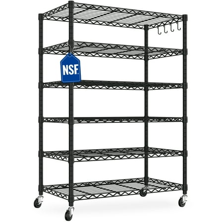 TrumanPick 6-Tier Wire Shelving Unit Metal Shelf,Wire Rack & Rolling Storage Shelves for Restaurant Garage Pantry Kitchen Garage,36"W x 18"D x 75"H,Black