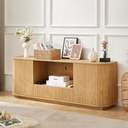 TrumanPick 64" Fluted TV Stand, Entertainment Center for TVs Up to 75 inches, TV Console Table Media Cabinet with Open Shelves for Living Room, Bedroom and Office, Natural