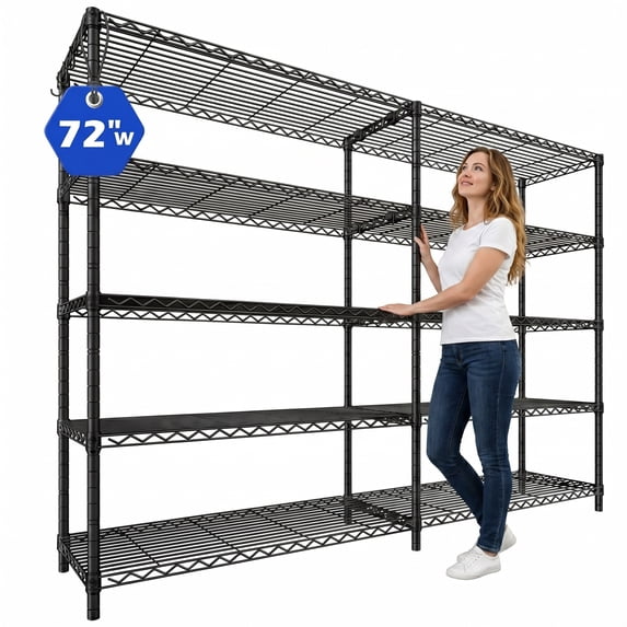 TrumanPick 72"W Adjustable Storage Shelves 76"H Wire Shelving Unit 5 Tier Garage Shelving Steel Shelf Heavy Duty Organizer Rack for Pantry Kitchen Basement, 16"D x 76"