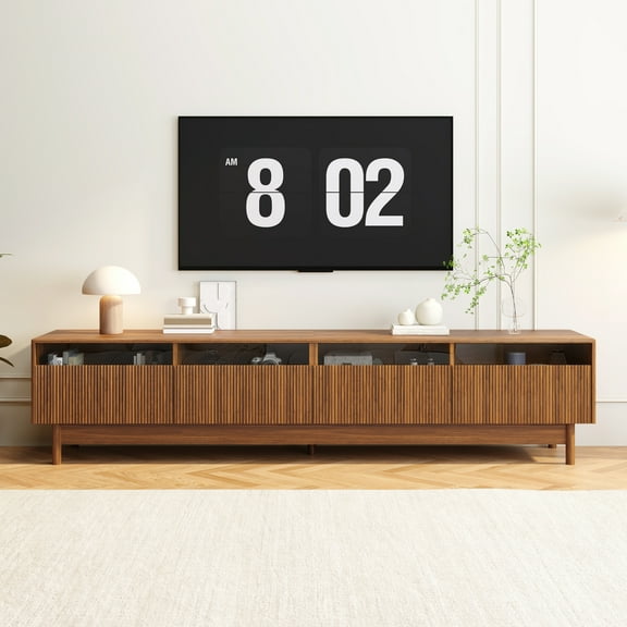 TrumanPick 78" TV Stand for TVs up to 85", Modern Farmhouse Entertainment Center for Living Room, Media Console Table with with Glass Drawers for Bedroom