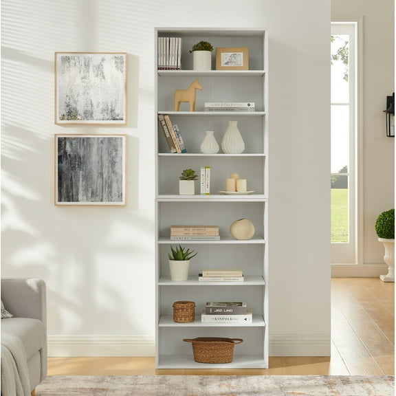 TrumanPick 8-Tier Adjustable Bookshelf CD/DVD Storage Cabinet Split-Level Storage Rack Home & Office Bookcase Display Shelving Unit