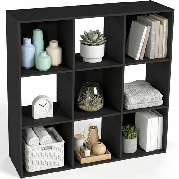 TrumanPick 9 Cube Storage Organizer, Stackable Cube Bookshelf, Wood Cubes Shelf Open Storage Shelf for Toy &Clothes Book Organization, Blakck
