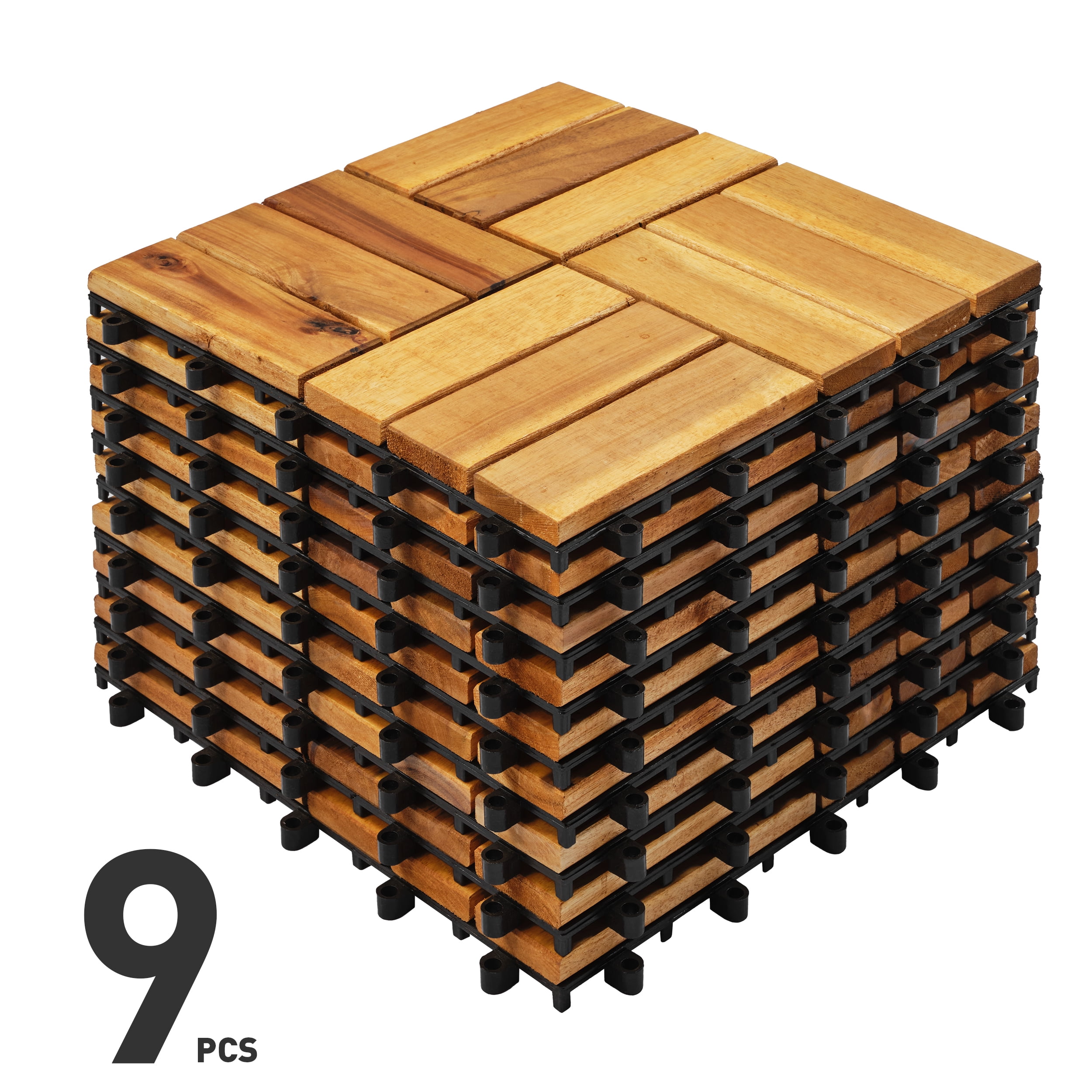 TrumanPick 9pcs Interlocking Outdoor Wood Flooring Tiles 12"Lx12"W for ...