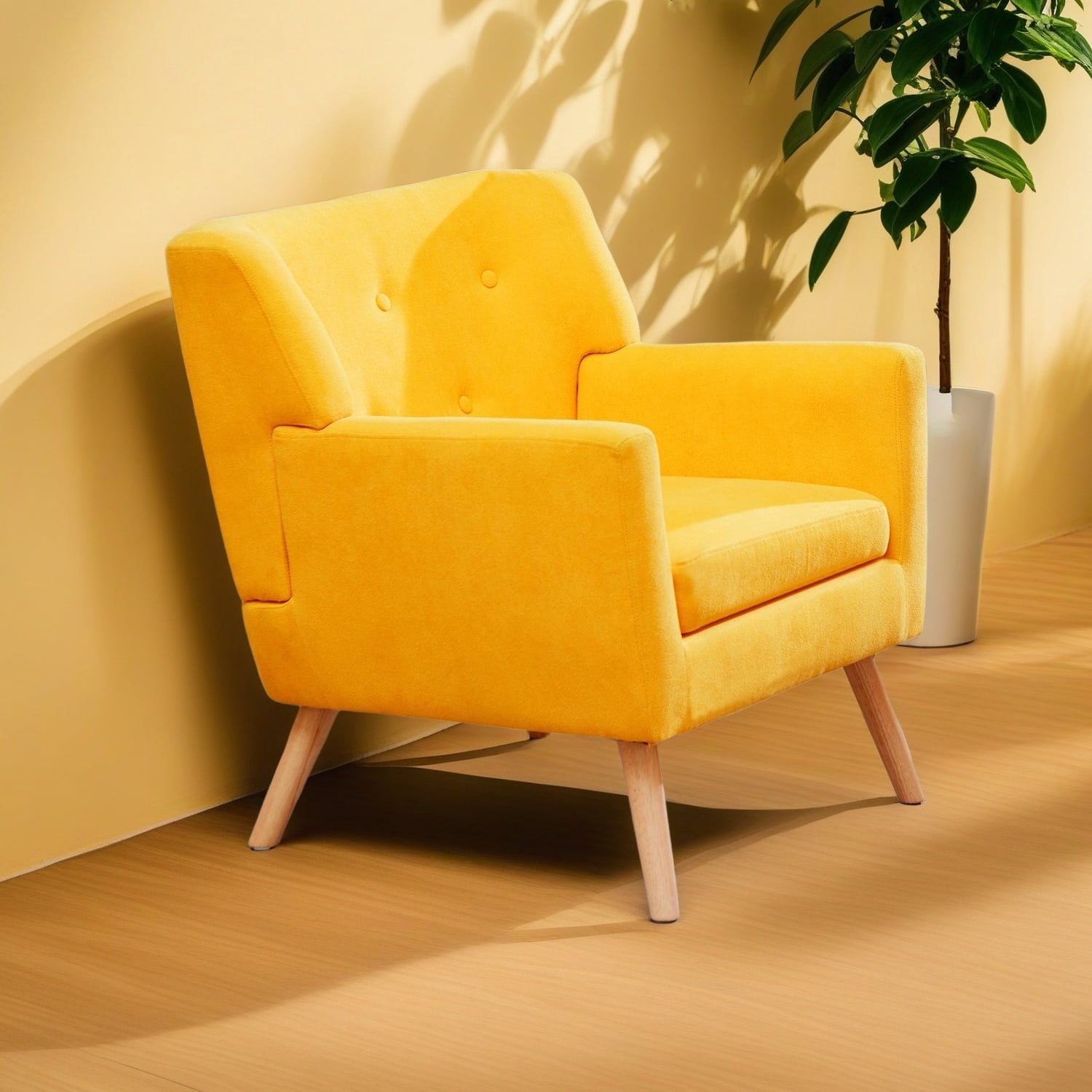 TrumanPick Accent Chair, Modern Upholstered Comfy Sofa Chairs, Fabric Mid-Century Armchair Button Tufted Lounge Chair for Living Room, Bedroom, Yellow