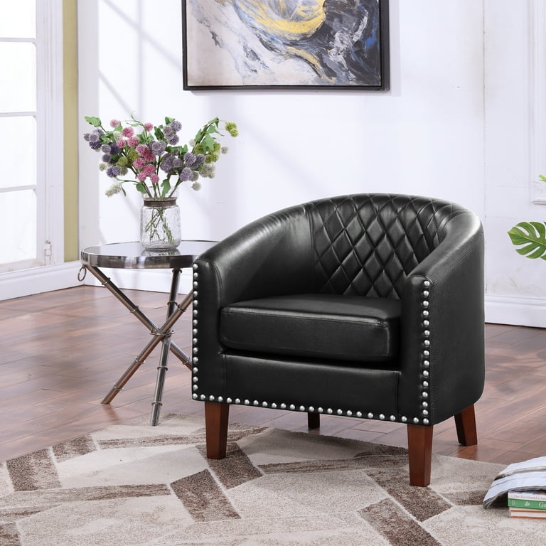 TrumanPick Accent Chair, Faux Leather Barrel Chair Modern Tub Club