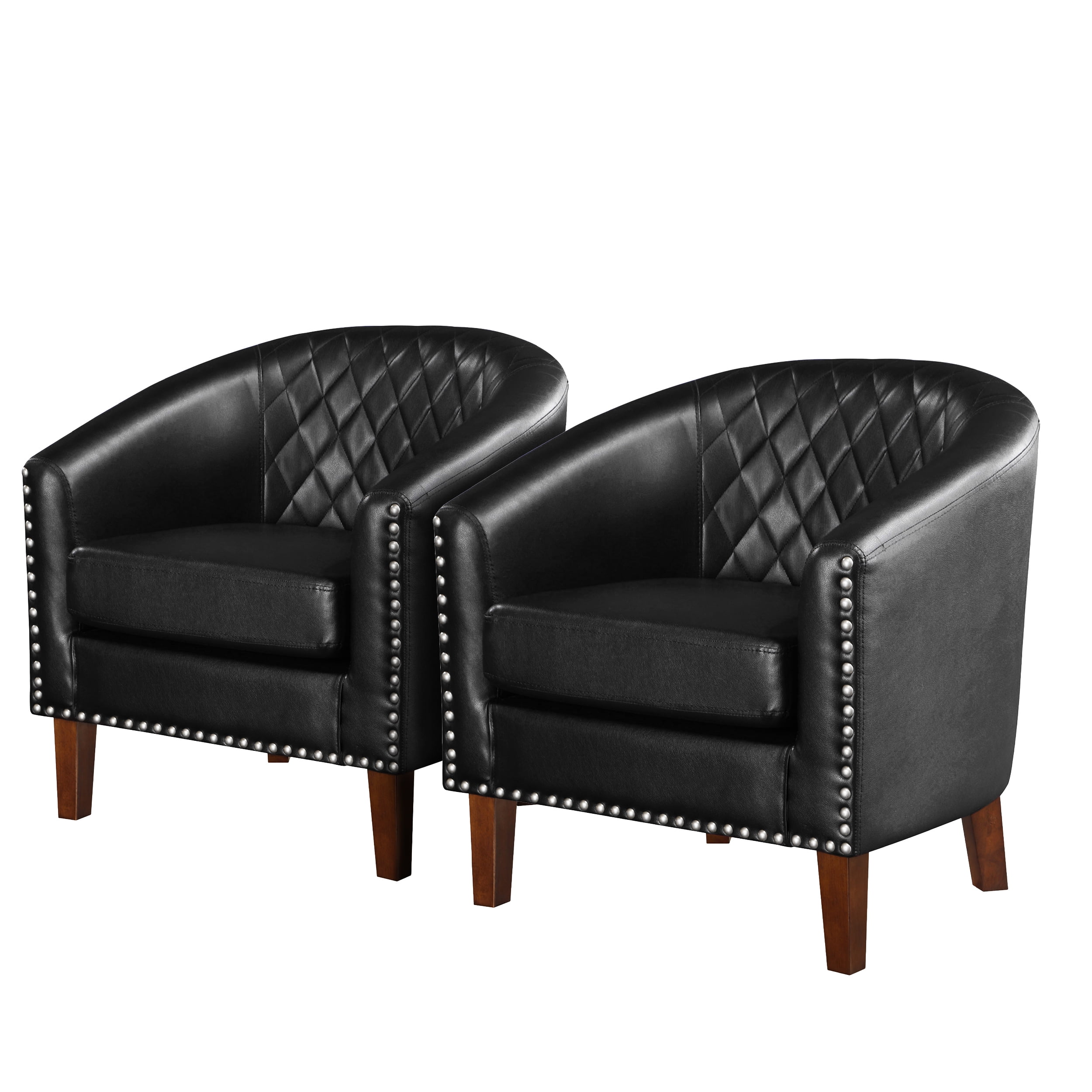 TrumanPick Accent Chair, Faux Leather Barrel Chair Set of 2 Modern Club Tub Chair for Living Room Armchair, Black